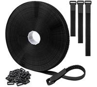 Fascette Fermacavi regolabili da 12m con 60 Fibbie, Fascette a Strappo, Cinghie Fermacavi per Cable Management, Organizzatore Cavi, Fascette Nere Riutilizzabili, 2cm di Larghezza (12m x 2cm)