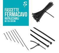 STI Fascette Nylon Riutilizzabili 100pz 500mm x 7.5mm Nere Cablaggio Stringicavo Fermacavo Giardino garage officina casa auto ufficio