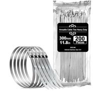 Fascette metalliche inox, 300x4.6mm, 200 pezzi, resistente, autobloccanti