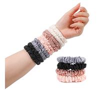 Fascette per capelli in raso di seta, piccole e sottili, per coda di cavallo, con elastici sottili per capelli ricci spessi, senza pieghe, accessori morbidi non danneggiano i capelli per donne e ragazze (colore base)
