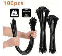 Fascette per cavi nere da 100 pezzi ad alta resistenza alla trazione, resistenti ai raggi UV, autobloccanti per la gestione dei cavi di casa e ufficio