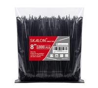 Fascette stringicavo nere da 20,3 cm (confezione da 1000), resistenza alla trazione di 18,1 kg, fascette stringicavo nere per uso interno ed esterno, Skalon