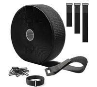 Fascette Stringicavo Regolabili, Fascette Fermacavi Riutilizzabili 10m x 5cm con 10 Fibbie, Nero Cinghie e Nastro Adesivo a Strappo, Cinghia Resistenti Fascette per Casa, Ufficio e Giardino