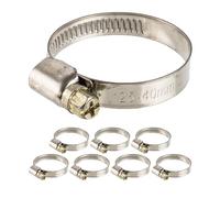Fascette stringitubo con vite senza fine, 8 pz, campo di serraggio Ø 25-40 mm, per tubi da 1 1/4", Acciaio inox W2, incavo a croce 7, larghezza banda 9 mm, fissaggio lavatrici, attacco lavastoviglie