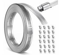 Fascette stringitubo da 10 m, in acciaio inox 304, con 24 pezzi di | Fascetta stringitubo per tubi dell'acqua, serbatoio, radiatore, auto, lavatrice
