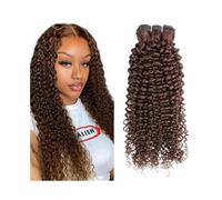 Fasci di capelli ricci crespi, estensioni di capelli umani Remy marroni da 3 pezzi Quick Weave(Medium Brown,14 14 14)