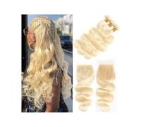Fasci di capelli umani, 613 fasci biondi con pizzo frontale, tessuto brasiliano capelli umani ondulati(26inch)