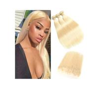 Fasci di capelli umani, 613 fasci di capelli biondi lisci con chiusura, riga centrale e pizzo frontale da 10 a 30 pollici(24inch)