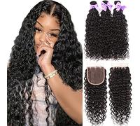 Fasci di capelli umani brasiliani non trattati con chiusura, ondulati e bagnati, con chiusura, possono essere tinti (20, 22, 24+18)