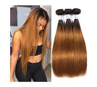 Fasci di capelli umani Capelli lisci brasiliani 1B / 30 Fasci di tessuto for capelli umani Due fasci di capelli tonici Ombre Capelli lisci 3/4 pezzi Estensioni extension capelli veri tessitura(Size:14