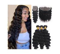 Fasci di capelli umani, Extension for capelli umani brasiliani con onde profonde, 8-30 pollici, parte libera e trama riccia(22inch)