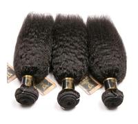 Fasci di capelli umani Fasci brasiliani Yaki capelli lisci umani 8a capelli non remy crespi diritti 3 pacchi fasci spessi di colore naturale Extension per capelli(24 26 28 (3 pcs))