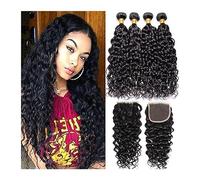 Fasci di capelli umani Fasci di onde d'acqua for capelli umani vergini brasiliani 12A con chiusura Fasci di capelli umani ricci bagnati e ondulati bagnati e ondulati con chiusura Extension per capelli