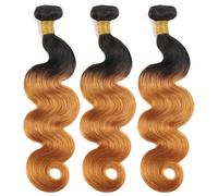 Fasci di capelli umani ondulati, 1B/30 Ombre ramati 3 pacchi Fasci di capelli neri e marroni a 2 toni Estensioni dei capelli a doppia trama(#1b-30,20 22 24)