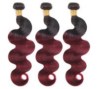 Fasci di capelli umani ondulati, 3 pacchi 1B/99J Borgogna Ombre a due tenaglie Estensioni dei capelli dal nero al bordeaux(#1b-99j,20 22 24)