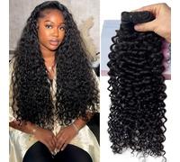 Fasci di capelli umani ondulati, ciocche di capelli umani ricci, 12 A, colore nero, 100% capelli umani vergini non trattati, extension per donne nere