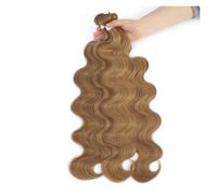 Fasci di capelli umani, Pacchetti di capelli ondulati brasiliani, extension sintetici naturali e morbidi, colorati spessi(Brownish yellow)