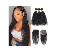 Fasci di capelli umani, Pacchetti di capelli umani con chiusura, parte libera, extension Remy trama riccia crespa(10inch)