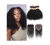 Fasci di capelli umani Pacchetti di onde d'acqua malesi con chiusura 4x4, capelli umani corti, 3 pacchetti con chiusura in pizzo Extension per capelli(10 10 12 with 10)