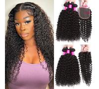 Fasci di capelli umani ricci crespi con chiusura 4x4 Fasci di capelli ricci Fasci di capelli umani e chiusura completa e morbida Consegna in 3-7 giorni