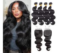 fasci di tessuto brasiliano dei capelli dell'onda del corpo con chiusura, 4 fasci di capelli umani dell'onda del corpo con chiusura (20 22 24 26+20)