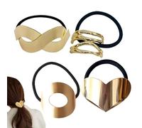 Fascia a coda di cavallo dorata, con chiusura per capelli dorata, 4 pezzi, per coda di cavallo, fascia a coda di cavallo, cravatta in metallo, supporti per coda di cavallo