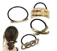 Fascia a coda di cavallo dorata, per capelli dorati, 4 pezzi, per coda di cavallo, fascia a coda di cavallo vintage, cravatta in metallo, supporto per coda di cavallo