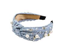 Fascia annodata con strass, fascia per capelli antiscivolo, copricapo decorativo per matrimonio, comunione, festival, Natale, carnevale, accessorio per capelli, blu chiaro