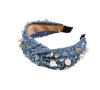 Fascia annodata con strass, fascia per capelli antiscivolo, copricapo decorativo per matrimonio, comunione, festival, Natale, carnevale, accessorio per capelli, blu scuro