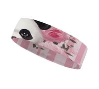 Fascia antisudore Panda Rose Flowers Rosa a righe bianche e rosa, fascia sportiva per uomo e donna, fascia traspirante per allenamento, fascia antisudore per lavoro, esercizio fisico, tennis, basket,