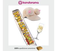 Fascia BUON COMPLEANNO con cappello tette e flûte 50 anni cinquantesimo per lui