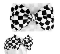 Fascia Capelli Bebè a Scacchi, 19cm Fiocchi Fascia Neonata Capelli a Scacchi Bianca e Nera Accessori Capello per Neonati Tema Corse per Neonati e Bambini Piccoli