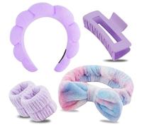Fascia Capelli Donna Trucco, 2 Pezzi Fascia per Capelli con Polsini Skincare, Fermagli Capelli, Cerchietto Skincare da Donna, Cerchietto Capelli per la cura Della Pelle, il Lavaggio e la Doccia