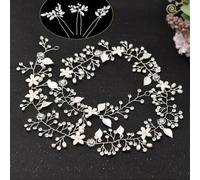 Fascia Capelli Fiore Donna Vite a Pelo Lungo Treccia Cerchietti Damigelle Accessori Acconciature Sposa - Gioielli per Testa Ragazza in Perle e Strass(76 cm/30 pollici), Silver