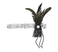 Fascia Charleston in Pailettes Argento con Piume e Perle