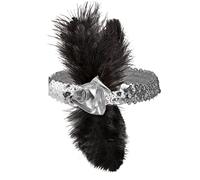 Fascia charleston piume nere e fiore argento anni 20