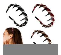 Fascia Con Denti - Fascia Per Capelli Vintage Con Perle Artificiali Ad Alta Calotta | 3 Fascie Dentate, Accessorio Stilistico Per Viaggi Casa Ufficio Scuola
