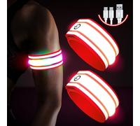 Fascia da braccio a LED per corsa (confezione da 2), fasce luminose per passeggiate notturne, corsa, luci ricaricabili per corridori, ad alta visibilità, riflettenti, regolabili (rosso, normale)
