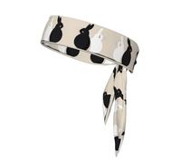 Fascia da tennis con coniglio, in bianco e nero, fascia per il sudore regolabile, perfetta per fitness, basket e corsa.