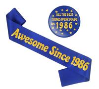 Fascia decorativa per 40° compleanno, 2 pezzi, blu e oro, fantastica fascia dal 1986, con scritta "All the best things were made in 1986", regalo per lui e ragazzi, uomini, festa di 40 anni, regalo