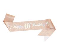 Fascia decorativa per compleanno, da donna, in oro rosa, lunghezza 85 cm, con lettere bianche di buon compleanno per lei (oro rosa 40°)