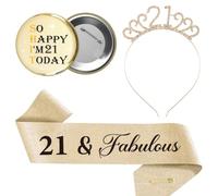 Fascia decorativa per il 21° compleanno, 3 pezzi, dorata, fascia per capelli