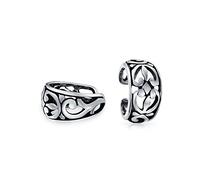 Fascia Di Cartilagine Intagliata A Filigrana Con Fiori E Foglie, Fermaglio Per Orecchini A Spirale Per Elica Per Donne Adolescenti, Per Orecchie Non Perforate In Argento Sterling .925 Ossidato