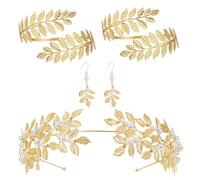 Fascia di perle di foglia d'oro - set di gioielli in costume, alloro romano dorato | Fiocchi e orecchini corona foglie, personalizzati adatti per le donne acconciatura