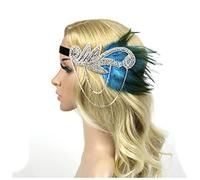 Fascia Di Piume 1920s Fascia Nero Feather Bridal Bridal Great Gatsby 20S Gangster Sloapper Headpiece Fascia Piume Di Pavone(Green)