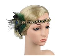 Fascia Di Piume 1920s Peacock Feather Headpiece Accessori Flapper Accessori Donne Art Deco 20s Great Gatsby Showgirl Headband Costume Party Hairband Fascia Piume Di Pavone(YM6075 green)