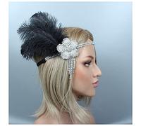 Fascia Di Piume Donne vintage piuma fascia nera strass rhinestone perline paillettes capelli band 1920s gatsby party testapiece flapper piuma fascia Fascia Piume Di Pavone(I)