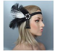 Fascia Di Piume Donne vintage piuma fascia nera strass rhinestone perline paillettes capelli band 1920s gatsby party testapiece flapper piuma fascia Fascia Piume Di Pavone(B)