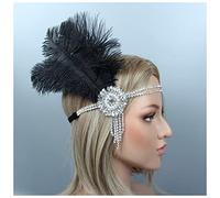 Fascia Di Piume Donne vintage piuma fascia nera strass rhinestone perline paillettes capelli band 1920s gatsby party testapiece flapper piuma fascia Fascia Piume Di Pavone(H)