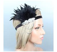 Fascia Di Piume Donne vintage piuma fascia nera strass rhinestone perline paillettes capelli band 1920s gatsby party testapiece flapper piuma fascia Fascia Piume Di Pavone(E)